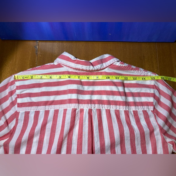 J. Crew - Coral/White Striped High Low Relaxed Fit Button Up Top - XXS - Picture 6 of 9